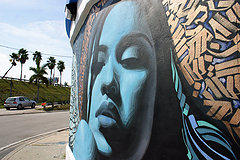 The Miami Avenue angel looks out onto the I-195 on-ramp.