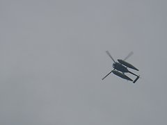 The helicopter from La Rosa Mistica circles the area around the sportfishing boat.